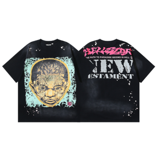 Hellstar Washed Retro Trendy Print Short-Sleeve T-Shirt